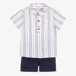 Foque Boys Blue Stripe Shorts Set
