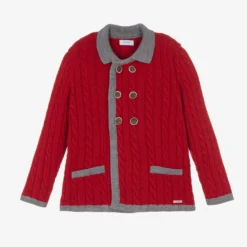 Foque Boys Red Cable Knit Cardigan
