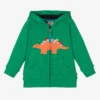 Frugi Boys Green Dinosaur Cotton Zip-Up Hoodie