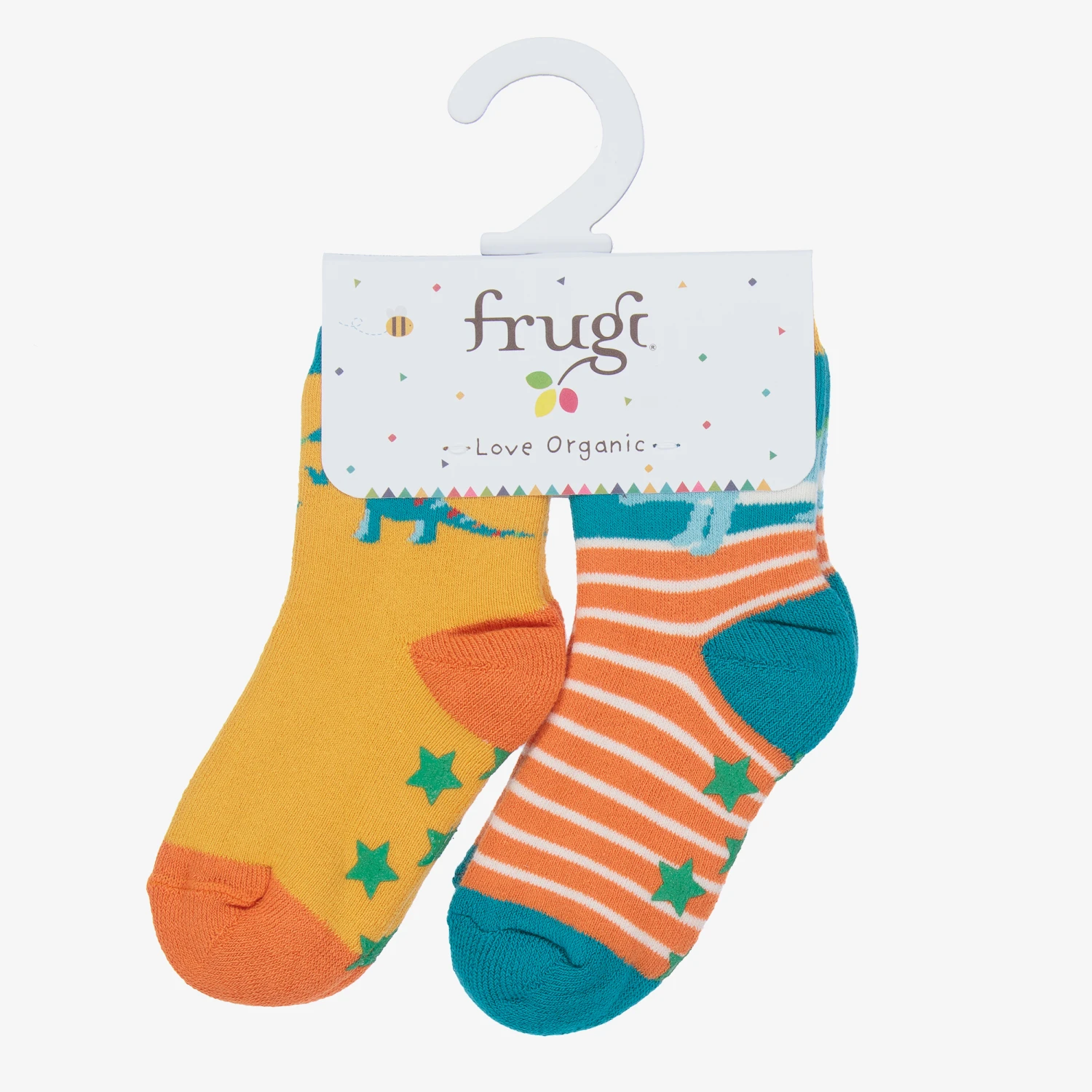 Frugi Yellow Dinosaur Socks (2 Pack) 2 Frugi Yellow Dinosaur Socks (2 Pack) - Image 2