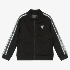 Guess Boys Black Logo Zip-Up Top