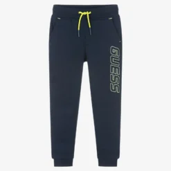 Guess Boys Navy Blue Cotton Logo Joggers