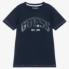Guess Junior Boys Blue Cotton Logo T-Shirt
