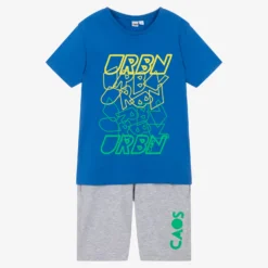 IDO Junior Boys Blue & Grey Cotton Shorts Set