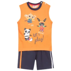 IDO Baby Boys Orange Cotton Shorts Set