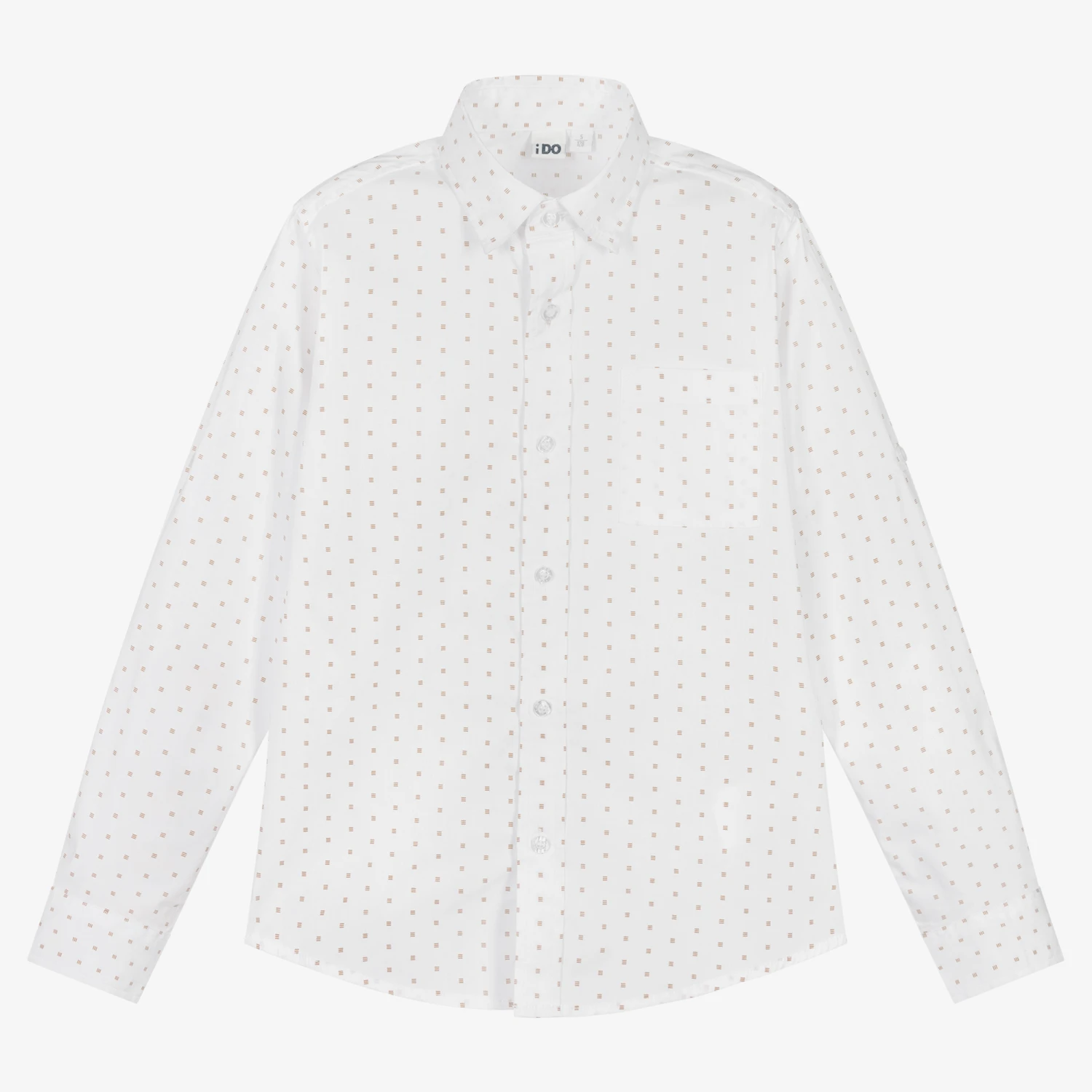 IDO Junior Boys White & Beige Patterned Shirt 3 IDO Junior Boys White & Beige Patterned Shirt - Image 3