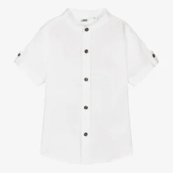 IDO Baby Boys White Collarless Linen Shirt