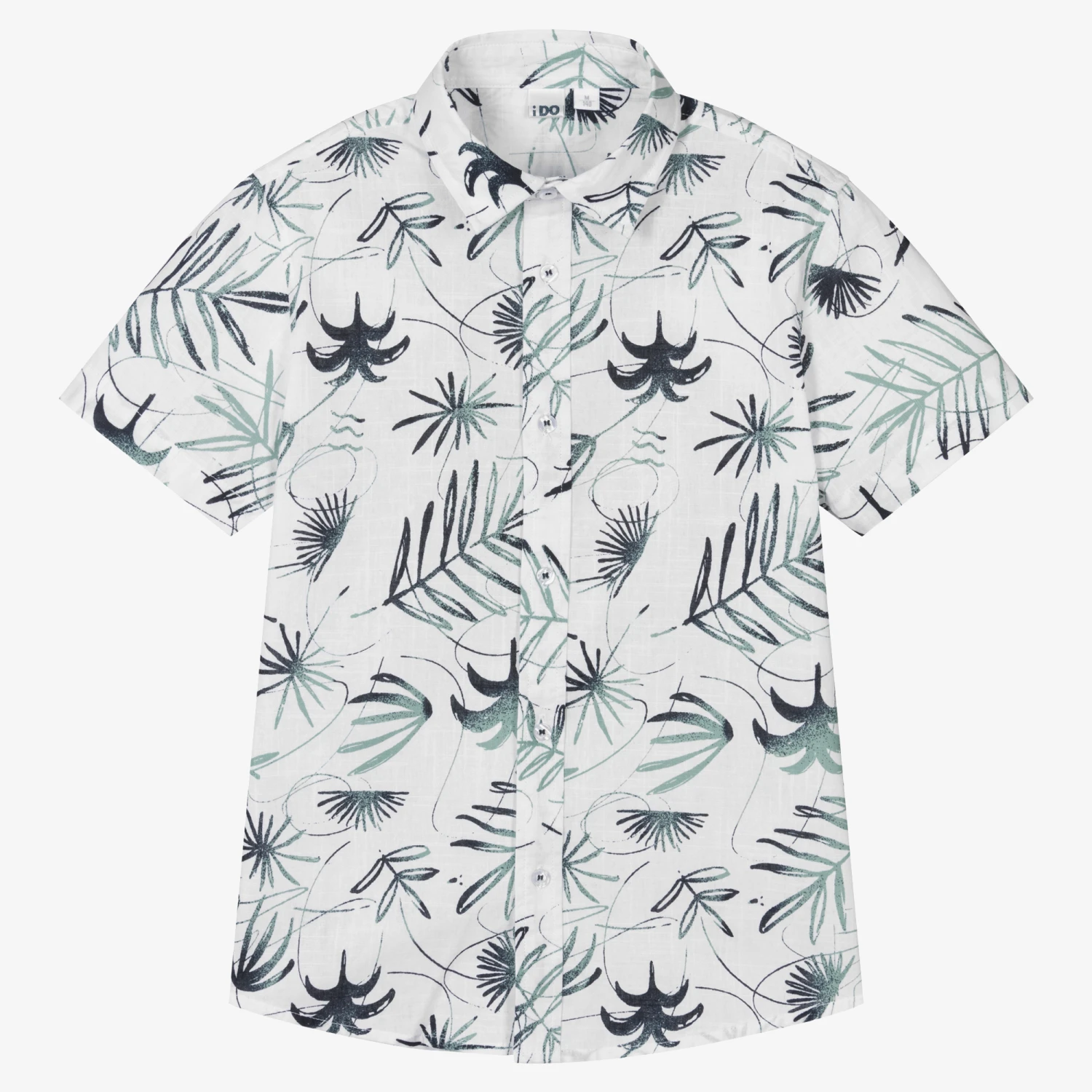IDO Junior Boys White & Green Cotton Floral Shirt 1 IDO Junior Boys White & Green Cotton Floral Shirt