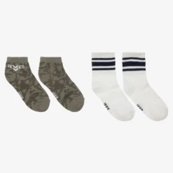 IKKS Boys White & Green Cotton Socks (2 Pack)