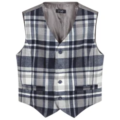 Outlet Little Gents Set Store 7 Il Gufo Blue & Grey Check Waistcoat