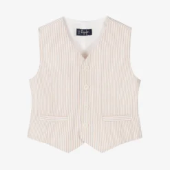 Outlet Little Gents Set Store 17 Il Gufo Boys Beige Cotton Pinstripe Waistcoat