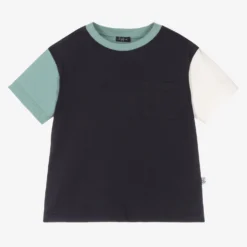 Il Gufo Boys Blue Cotton Colourblock T-Shirt
