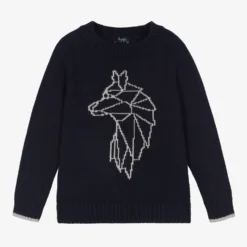 Il Gufo Boys Blue Cotton Wolf Sweater
