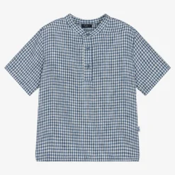 Il Gufo Boys Blue & White Gingham Linen Shirt