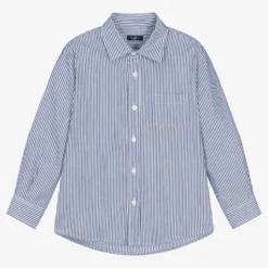 Il Gufo Boys Blue & White Striped Cotton Shirt