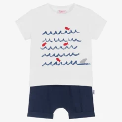 Il Gufo Boys White & Blue Cotton Shorts Set