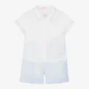 Il Gufo Boys White & Blue Linen Short Set