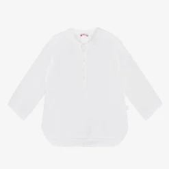 Il Gufo Boys White Collarless Linen Shirt