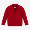 Il Gufo Red Cable Knit Wool Cardigan