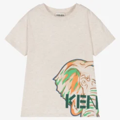 KENZO KIDS Boys Beige Cotton Elephant T-Shirt