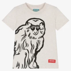 KENZO KIDS Boys Beige Monkey Logo T-Shirt