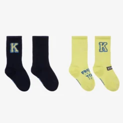 KENZO KIDS Boys Blue & Green Cotton Socks (2 Pack)