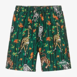 KENZO KIDS Boys Green Bamboo Print Swim Shorts