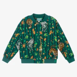 KENZO KIDS Boys Green Bamboo Print Zip-Up Top