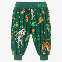 KENZO KIDS Boys Green Cotton Bamboo Print Joggers