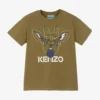 KENZO KIDS Boys Green Cotton Giraffe T-Shirt