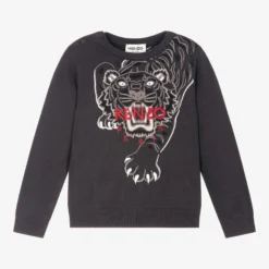 KENZO KIDS Boys Grey Cotton Tiger Sweater