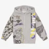 KENZO KIDS Boys Grey Hooded Zip-Up Top