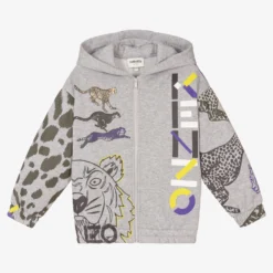 KENZO KIDS Boys Grey Hooded Zip-Up Top