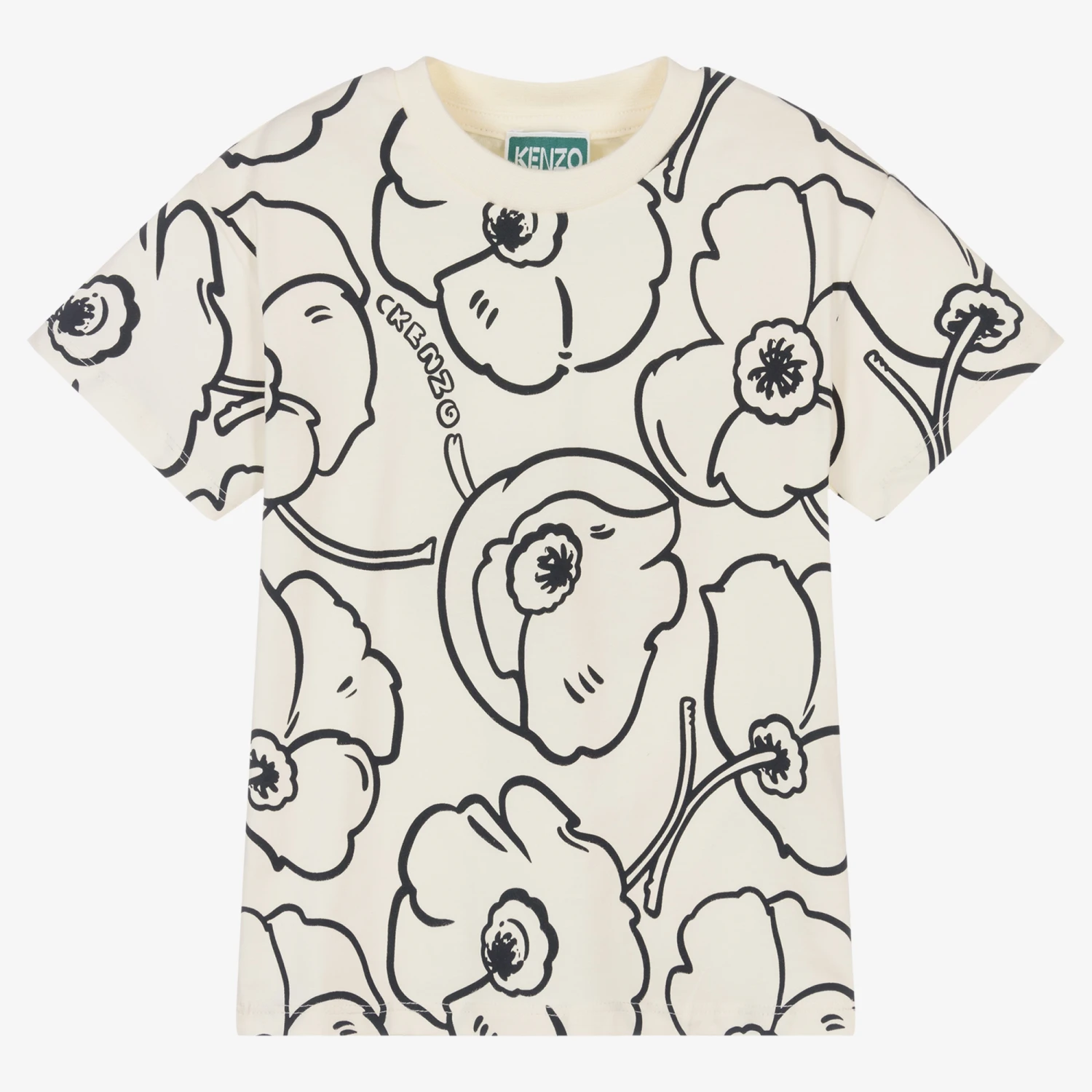 KENZO KIDS Boys Ivory Cotton Poppy Logo T-Shirt 1 KENZO KIDS Boys Ivory Cotton Poppy Logo T-Shirt