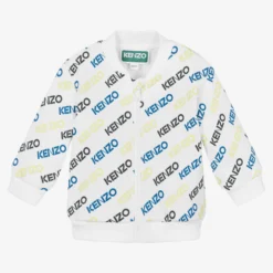 KENZO KIDS Boys White Cotton Logo Zip-Up Top