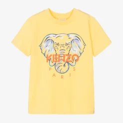 KENZO KIDS Boys Yellow Elephant Print Cotton T-Shirt