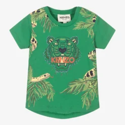 KENZO KIDS Green Cotton Tiger T-Shirt