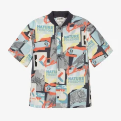 KENZO KIDS Grey & Blue Cotton Shirt