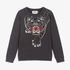 KENZO KIDS Grey Cotton Tiger Jumper