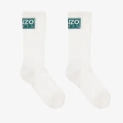 KENZO KIDS Ivory Cotton Logo Socks
