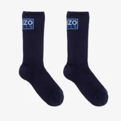 KENZO KIDS Navy Blue Cotton Logo Socks