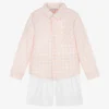 Kidiwi Boys Pink & White Cotton Shorts Set