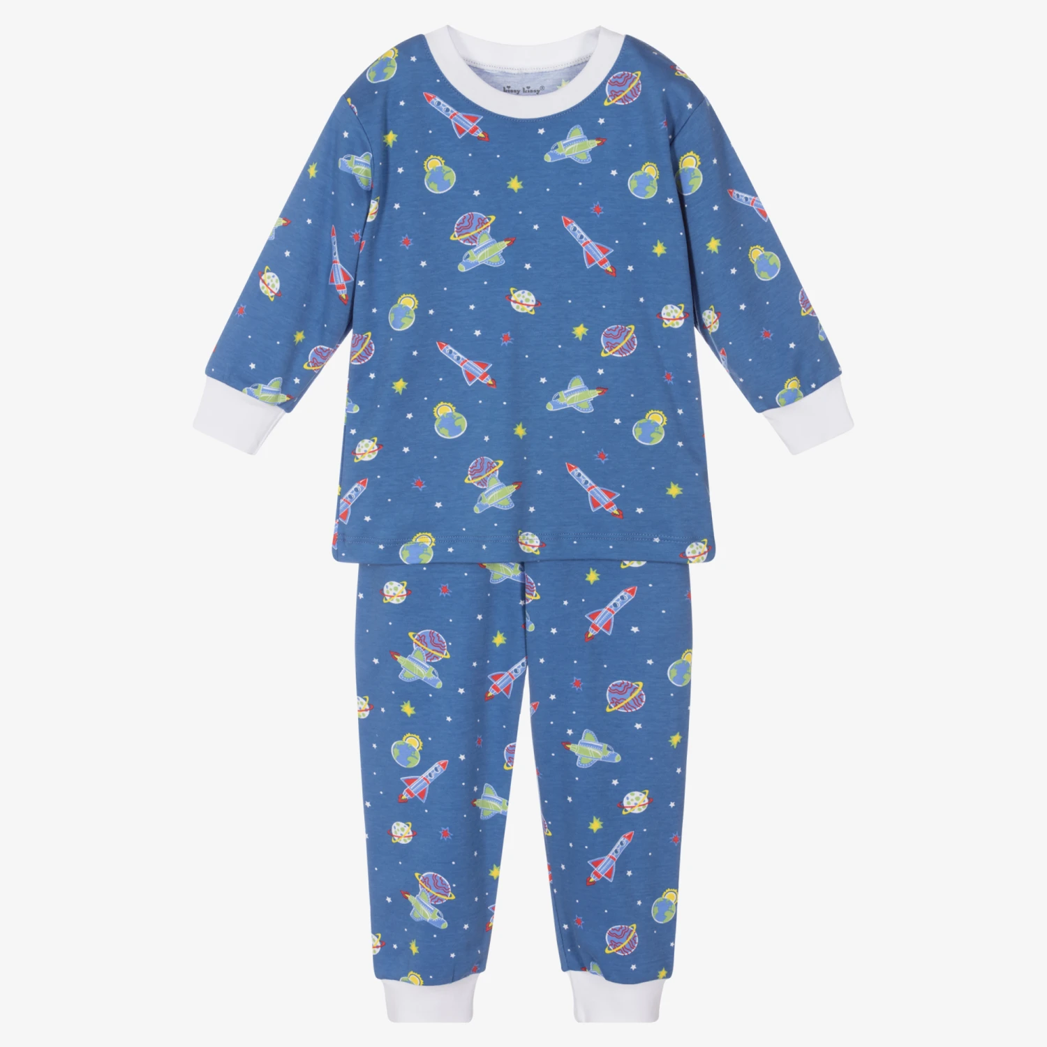 Kissy Kissy Blue Pima Cotton Space Pyjamas 1 Kissy Kissy Blue Pima Cotton Space Pyjamas