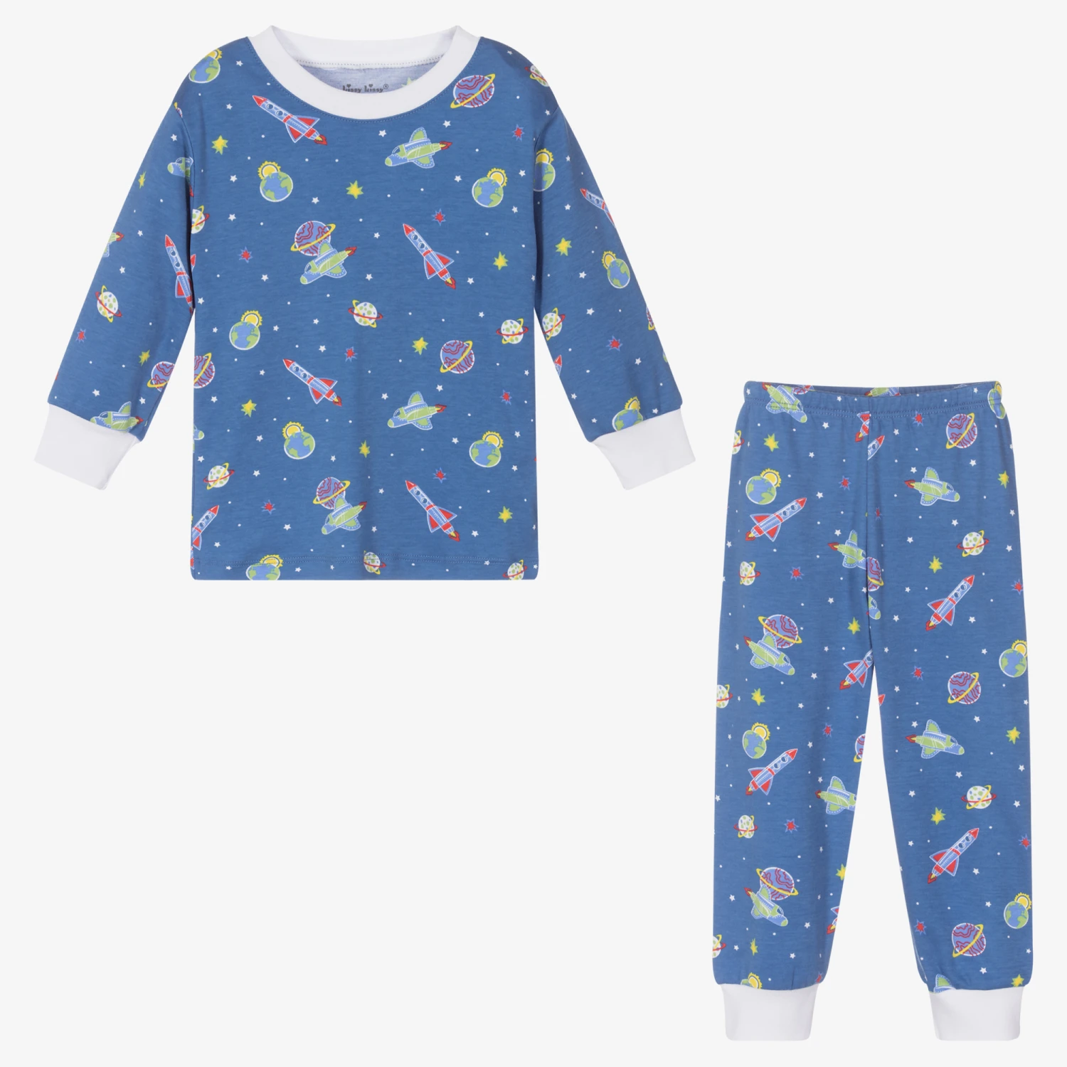 Kissy Kissy Blue Pima Cotton Space Pyjamas 2 Kissy Kissy Blue Pima Cotton Space Pyjamas - Image 2