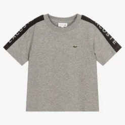 Lacoste Boys Grey Logo Tape T-Shirt