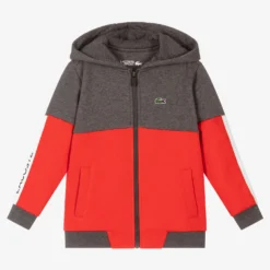 Lacoste Boys Red & Grey Zip-Up Top