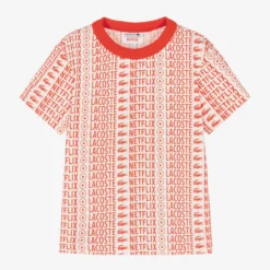 Lacoste White & Red Cotton Netflix T-Shirt