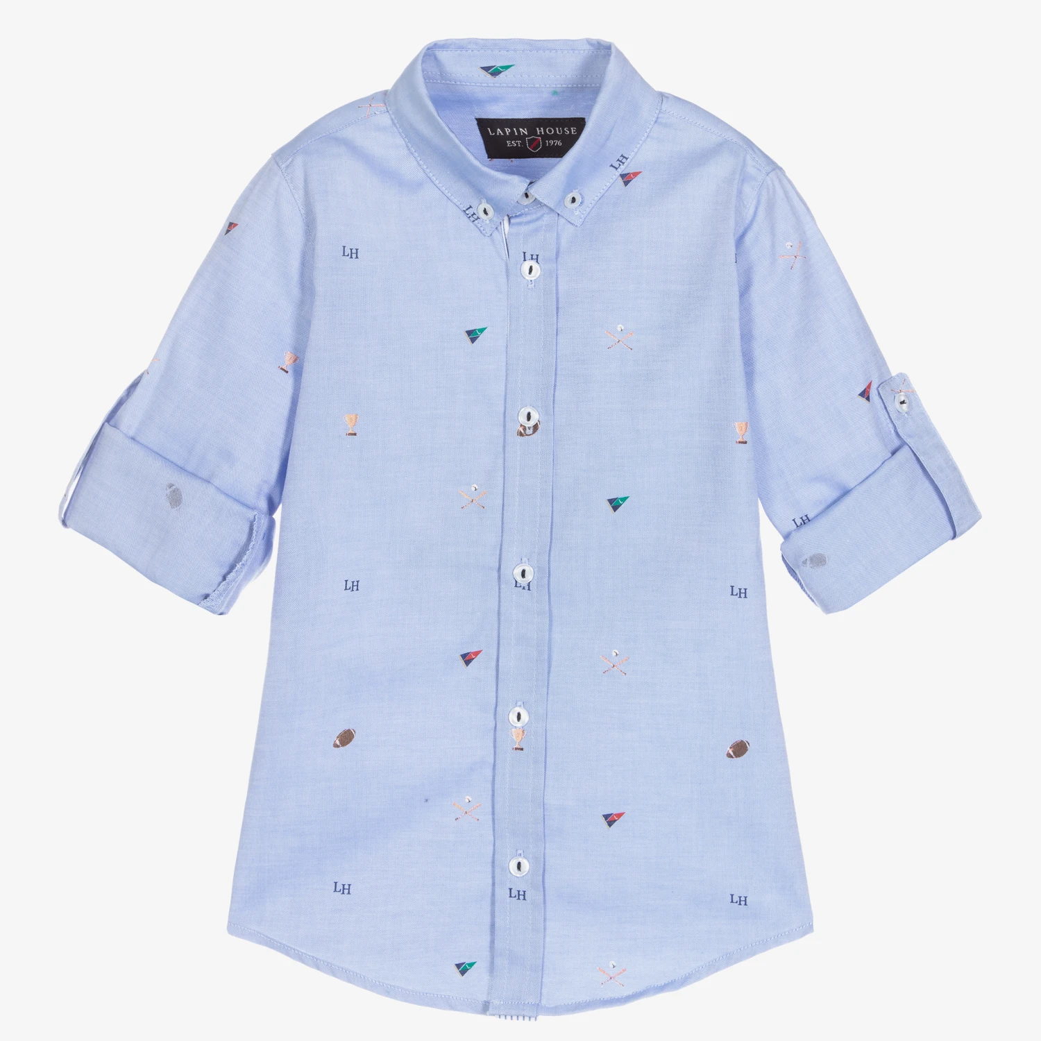 Lapin House Boys Blue Cotton Logo Shirt 1 Lapin House Boys Blue Cotton Logo Shirt