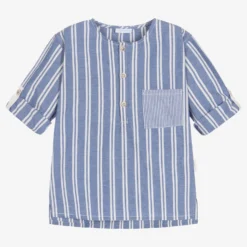 Laranjinha Boys Blue Maxi Stripe Cotton Popover Shirt