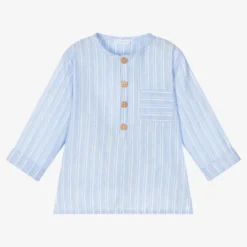 Laranjinha Boys Blue Stripe Cotton & Linen Shirt